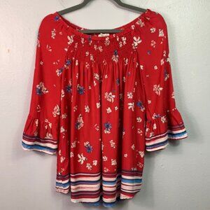 NWT LADIES SIZE XL BEACH LUNCH LOUNGE RED LIGHTWEIGHT FLORAL BL0USE SHIRT TOP